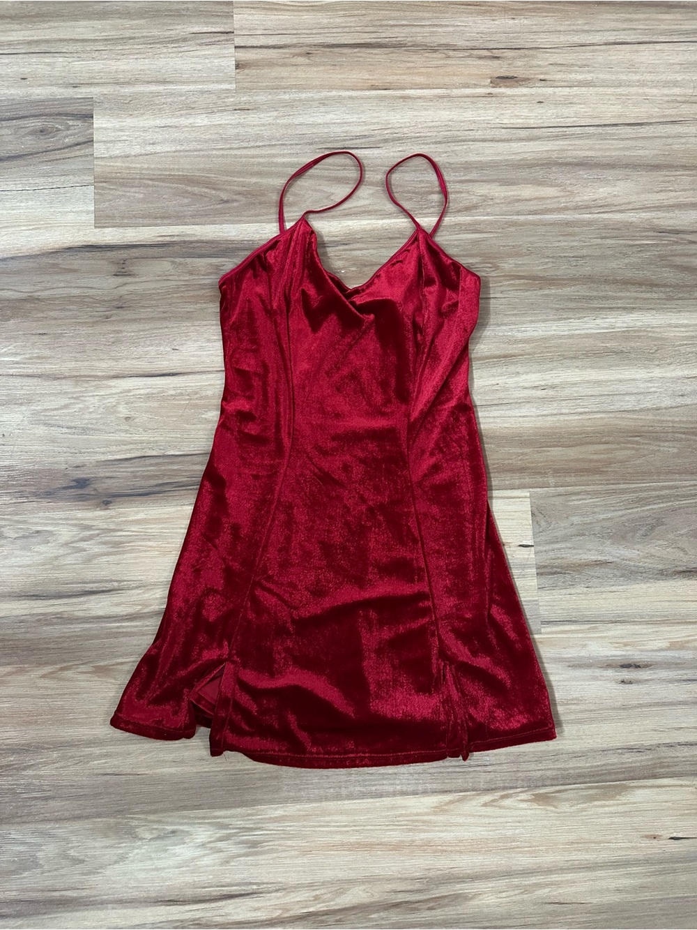 Red Satin Slip Dress with Cowl Neck